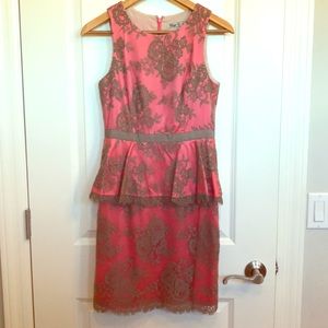 Coral Grey Lace Peplum Dress Eliza J